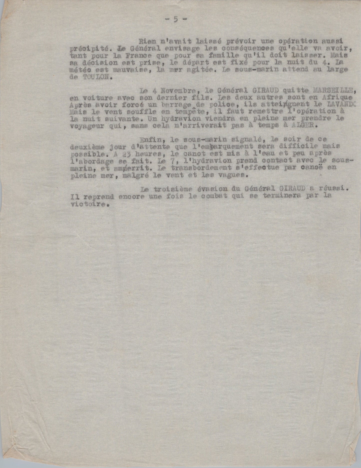 document ordre du jour décès du général Giraud 5 pages récit de ses évasions