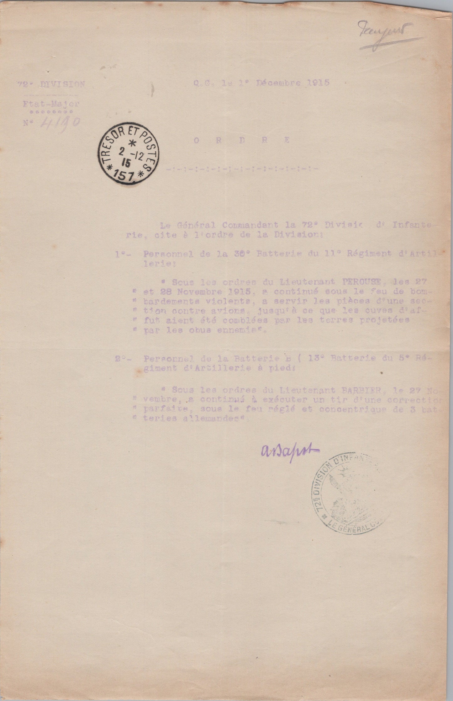 citations collectives 11° et 5° RA, 72° division, Verdun 1915, bois des Caures