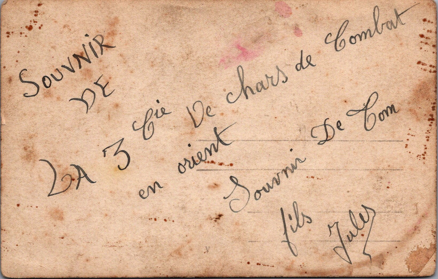 carte photo 3° cie du 61° bataillon de chars de combat en Orient FT17 fanion