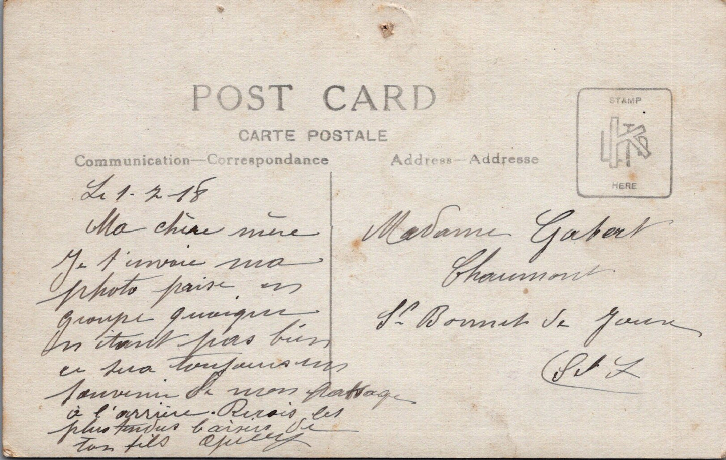 carte photo cours 214 de chars de combat, artillerie spéciale FT 17 juillet 1918