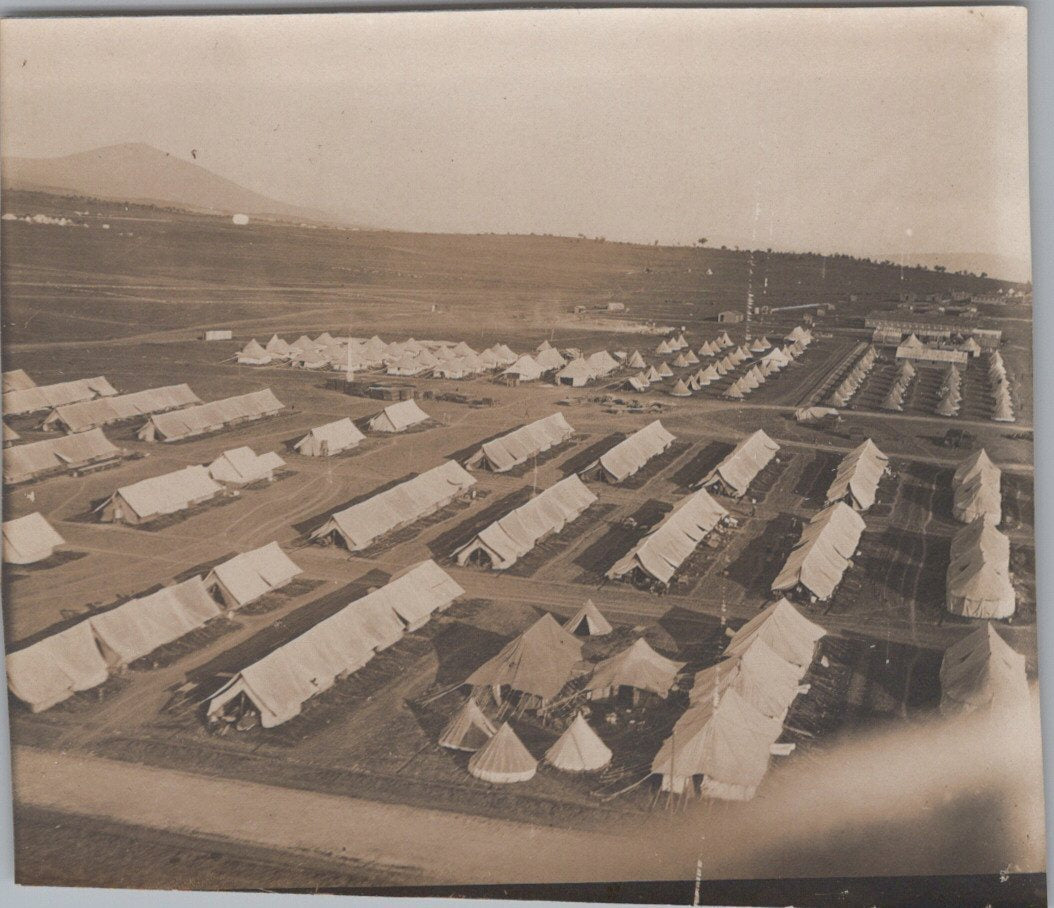 2 photos vue aérienne camp anglais et hôpital canadien Salonique 1914-1918 9x7 cm