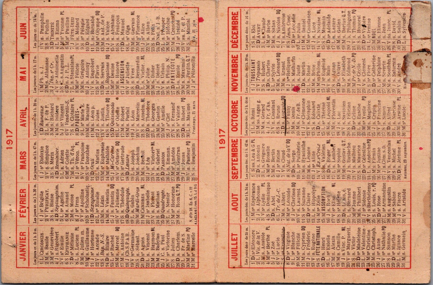 petit calendrier de poche le journal 1917
