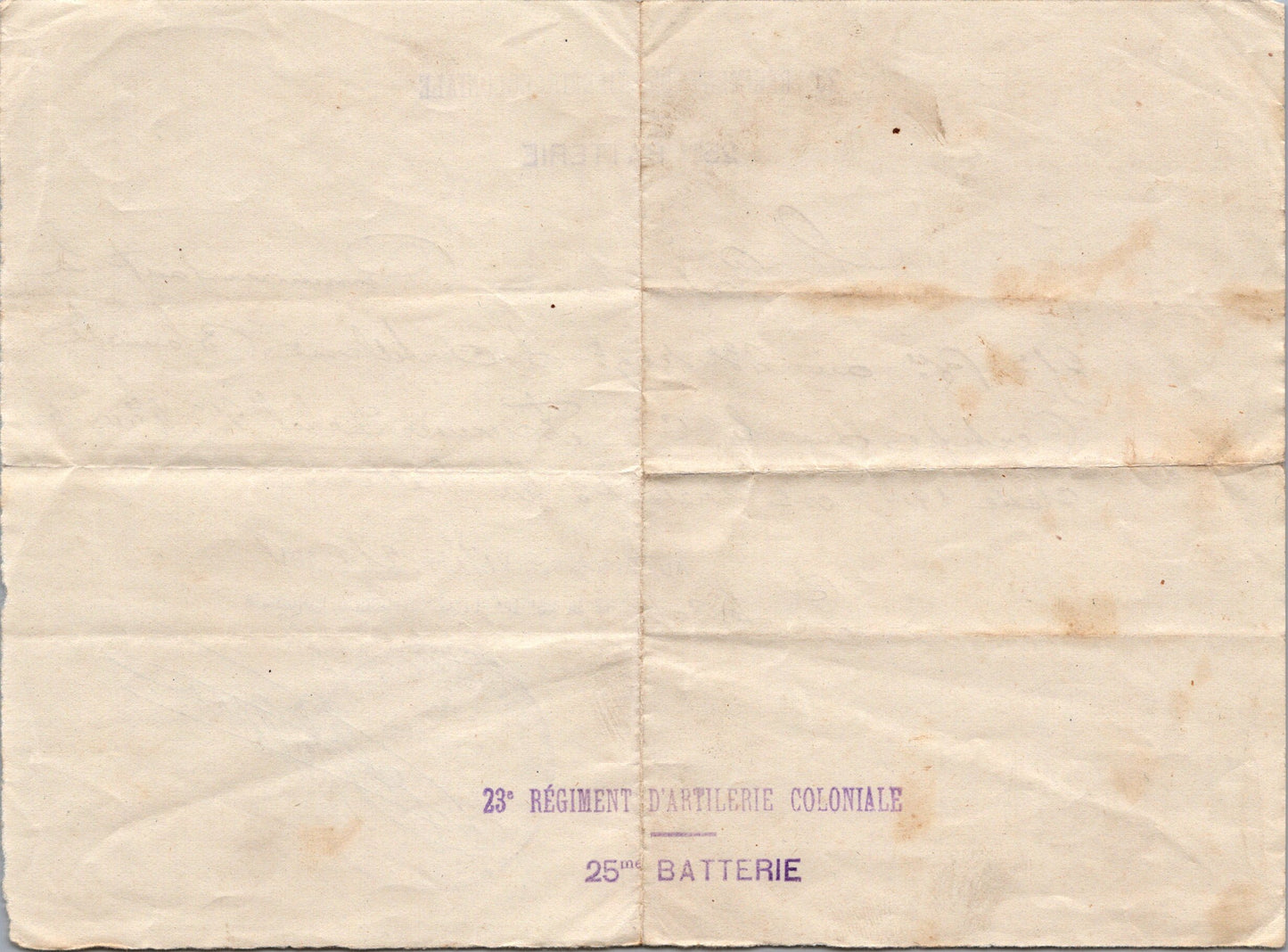 attestation de présence à la batterie d'un artilleur du 23° régiment d'artillerie coloniale 1918