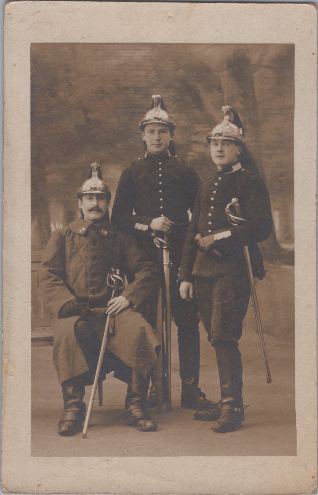 carte photo 3 cavaliers du 14° Dragons