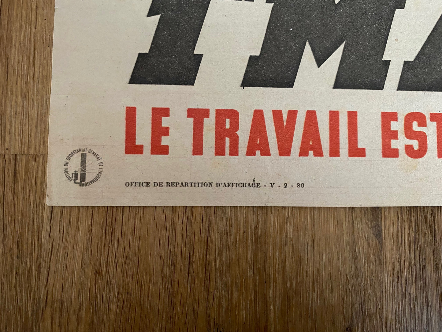 affiche 1er mai le travail est à l'honneur Etat Français 40x30 cm