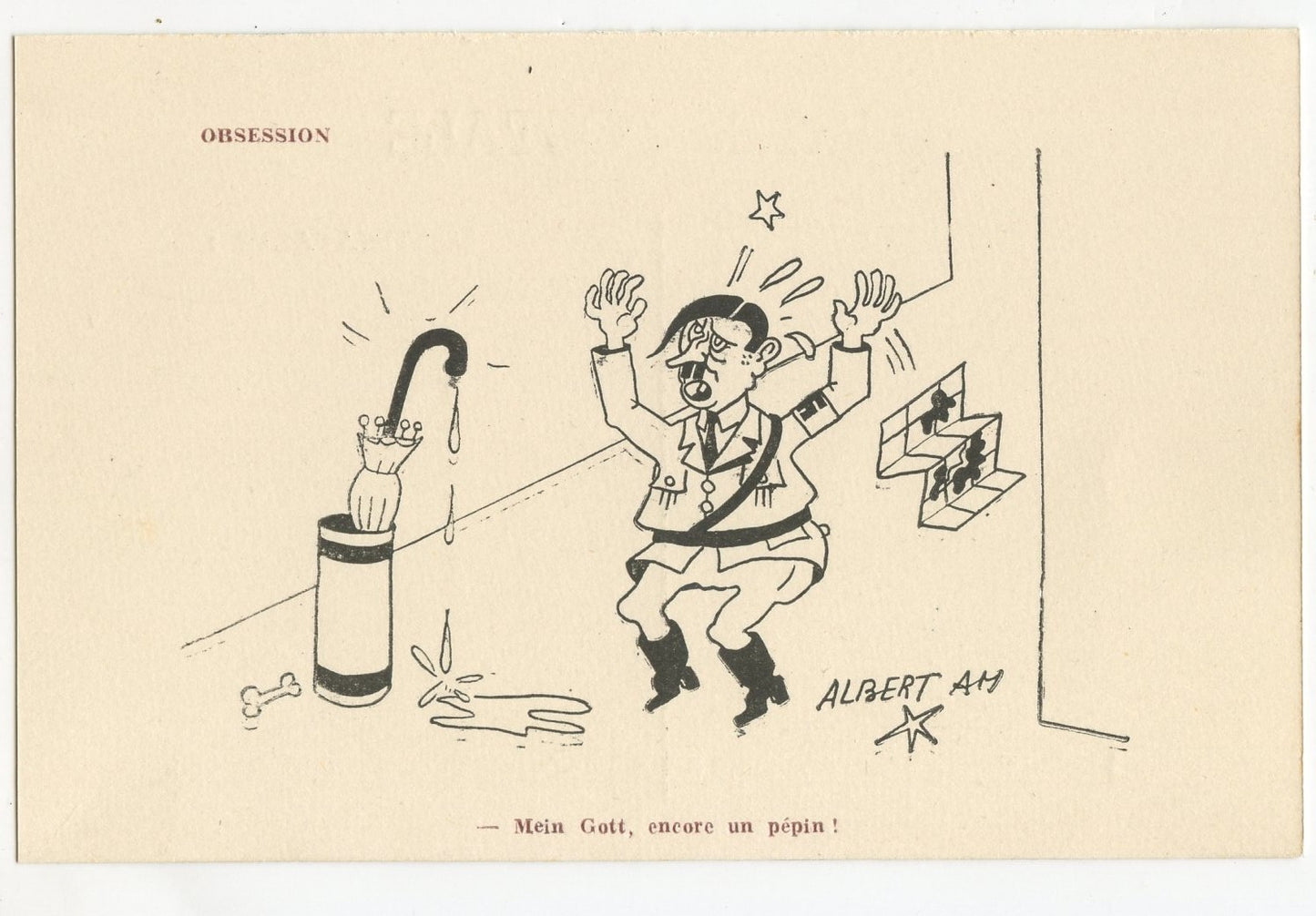 carte postale de propagande anti axe Hitler 1939-45