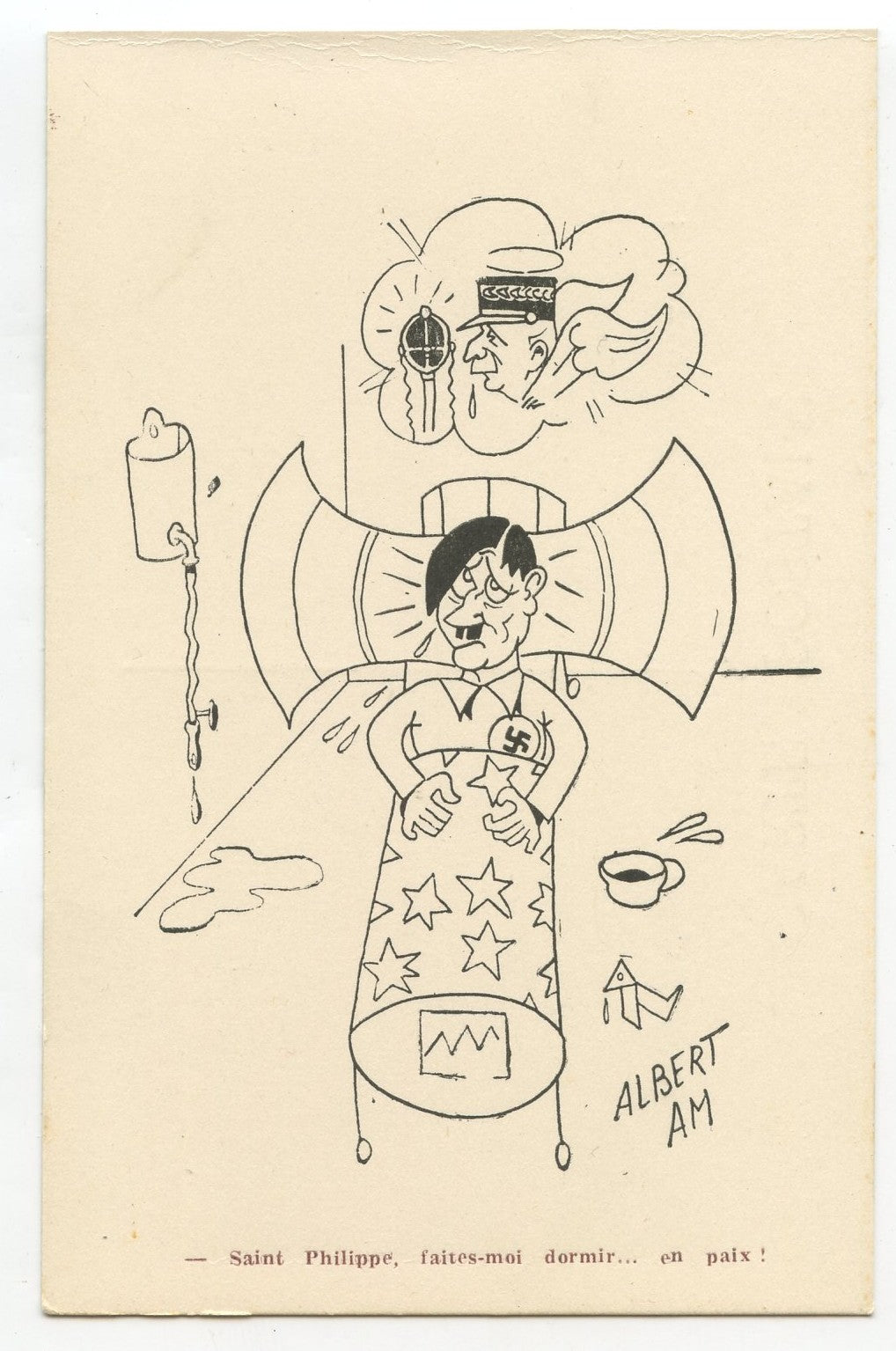 carte postale de propagande anti axe Pétain et Hitler Francisque 1939-45