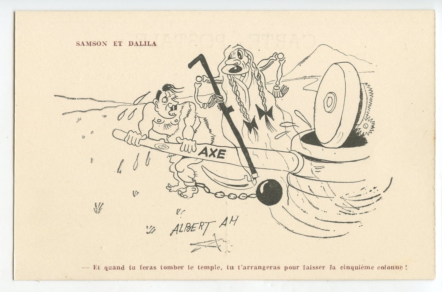 carte postale de propagande anti axe Hitler 1939-45