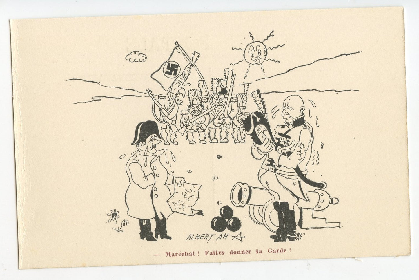 carte postale de propagande anti axe Hitler Pétain 1939-45