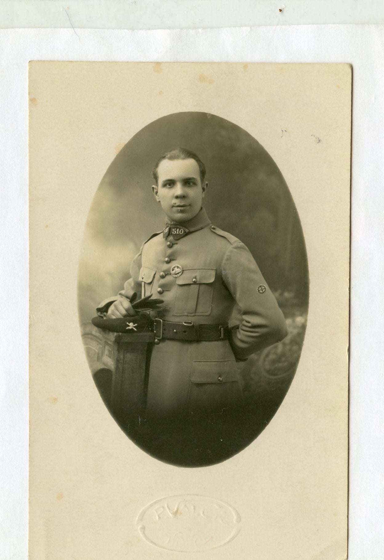 carte photo tankiste conducteur du 510 rgt de chars de combat avec insignes années 20-30