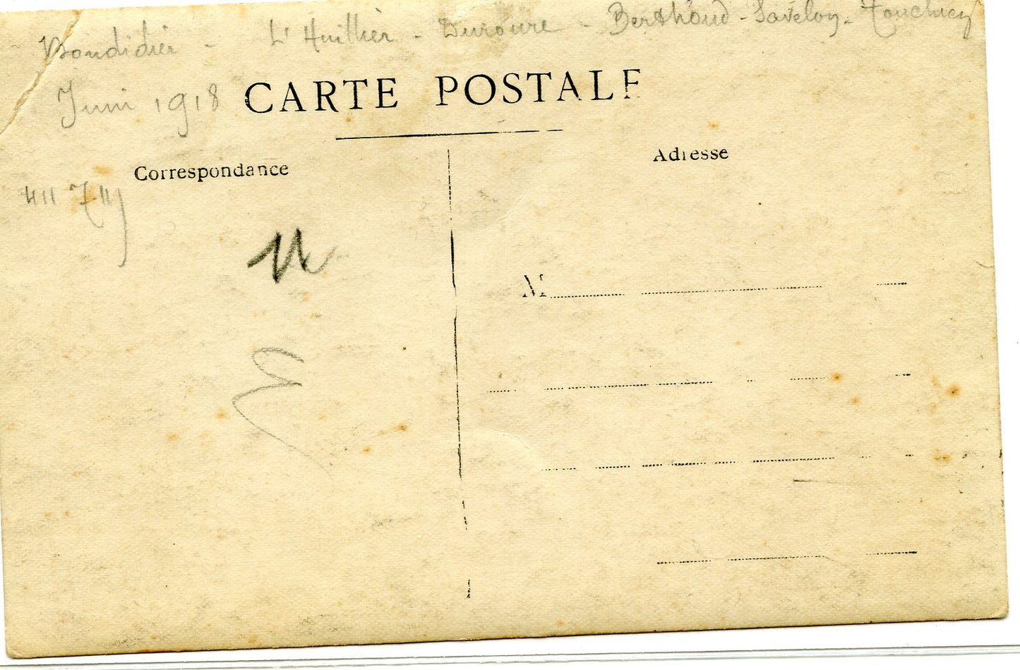 carte photo soldats du train A au col 1914-1918, noms au dos