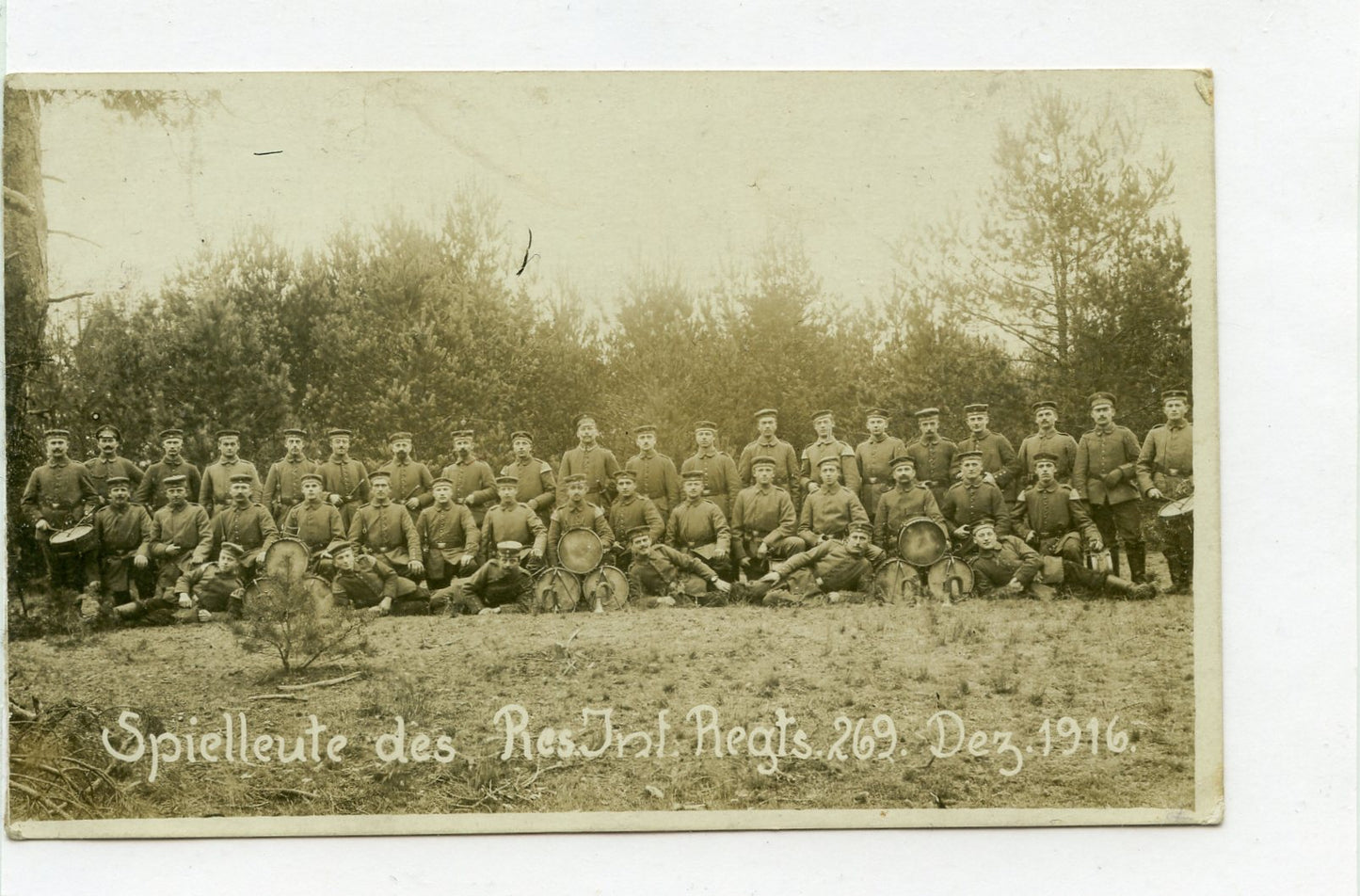 carte photo des musiciens du 269°IR allemand 1914-1918, 1917 au dos