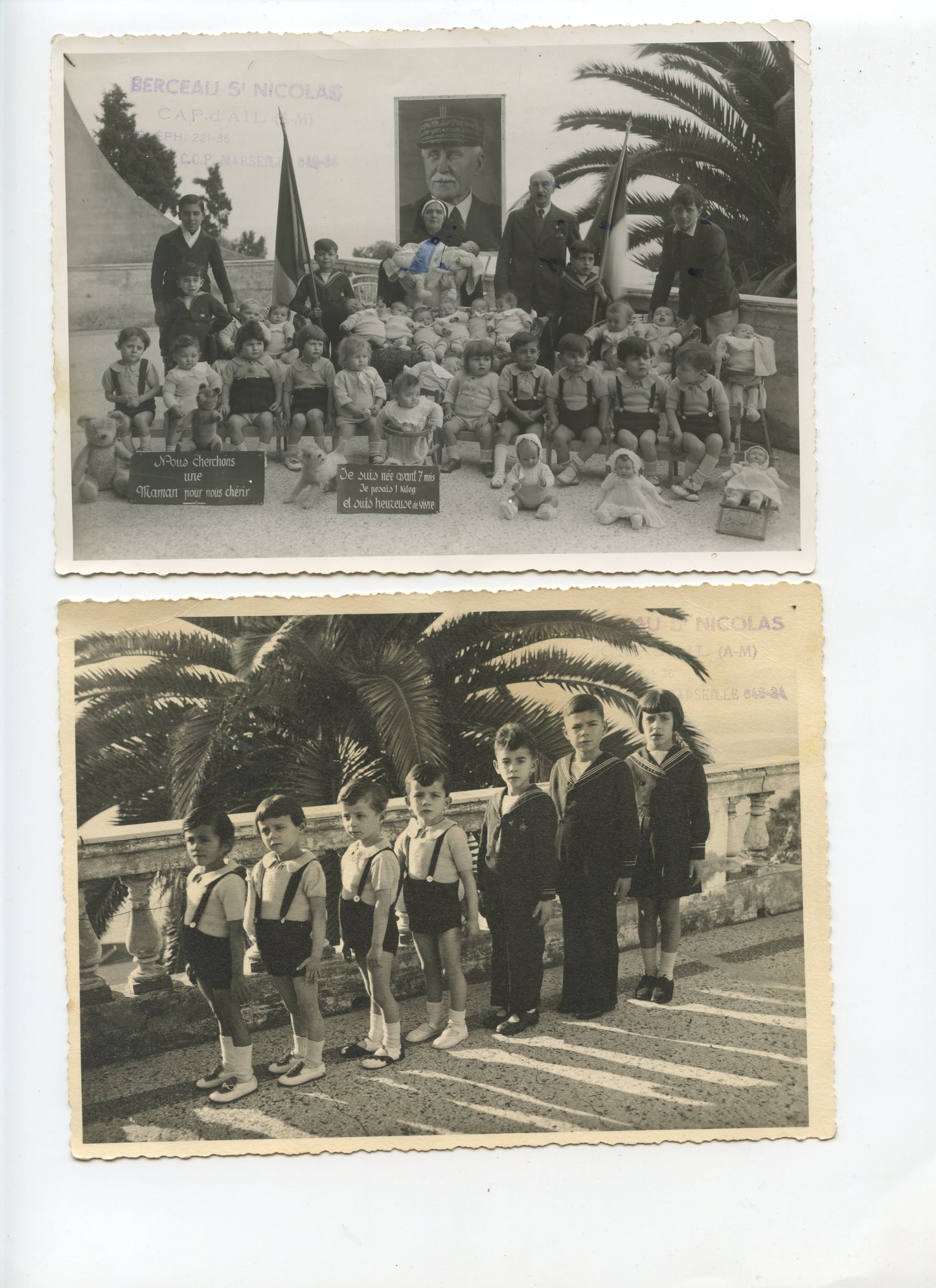 2 grandes photos orphelinat époque Etat Français (photo du Maréchal) Marseille 17x12 cm