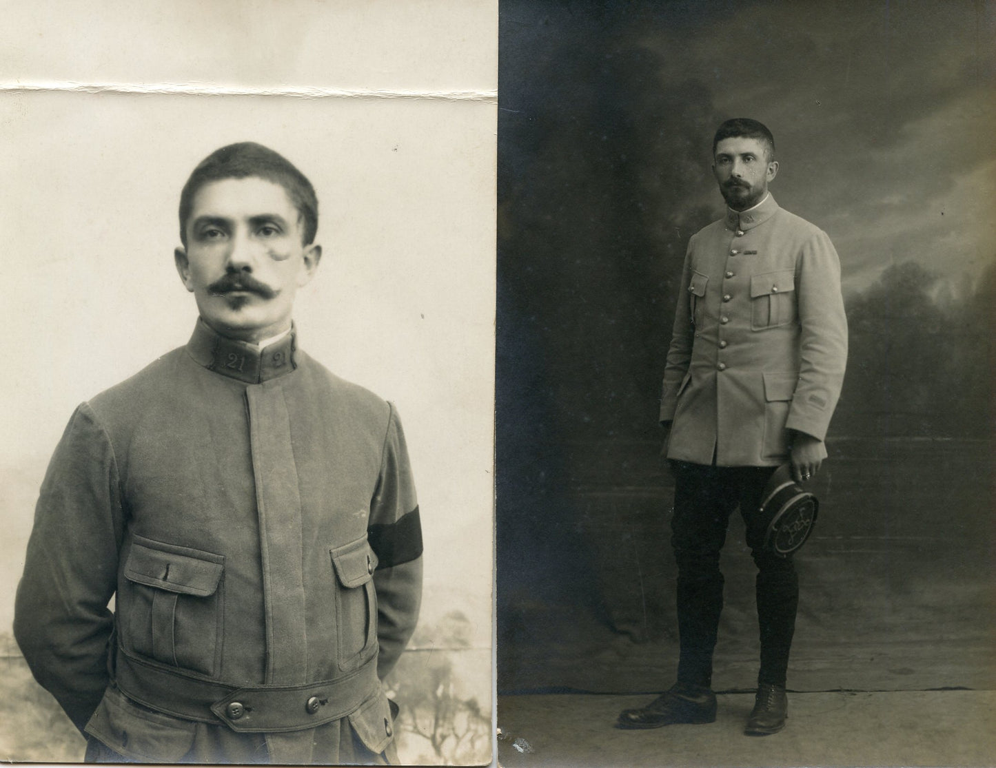 2 cartes photos d'un officier du 21°Rgt d'infanterie 1914-1918