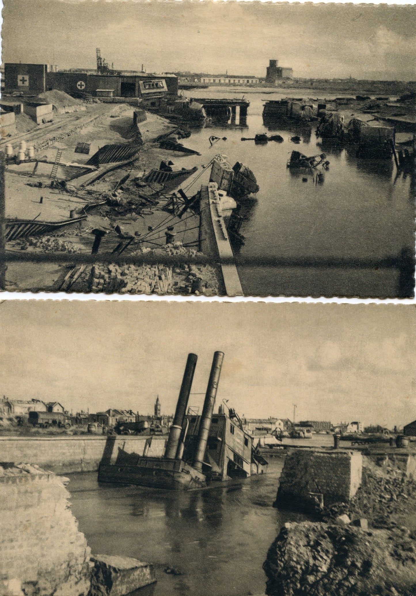 2 cartes postales destruction du port de Dunkerque 1939-40