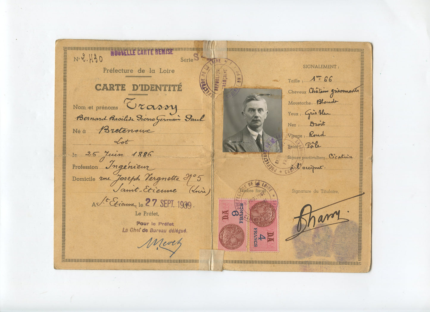 carte d'identité de la Loire septembre 1939