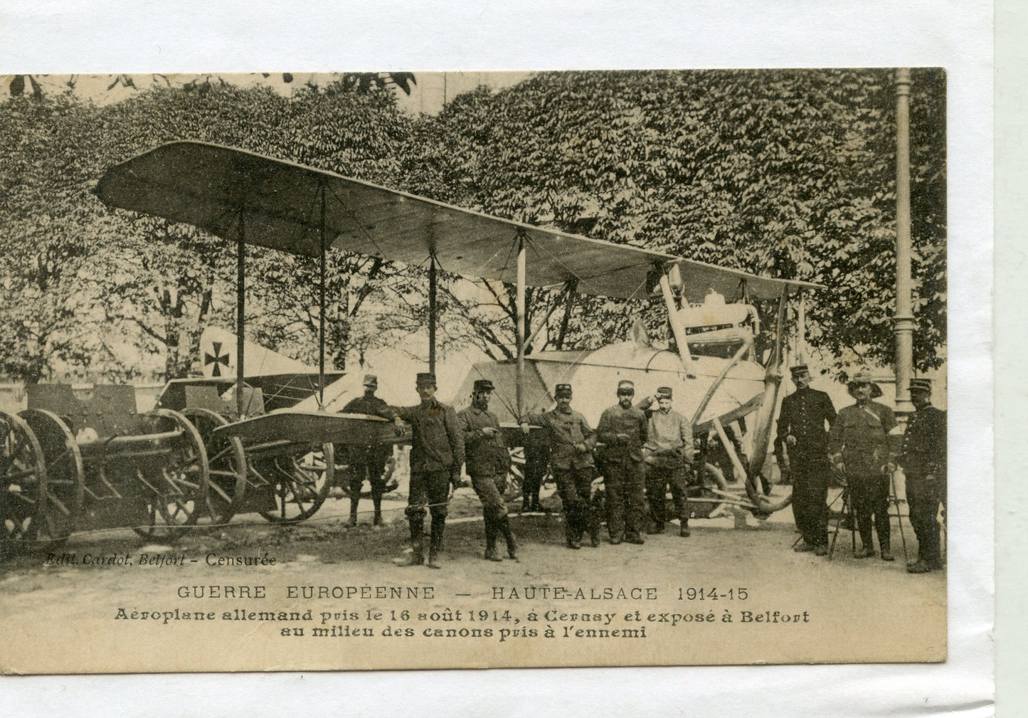 carte postale aéroplane allemand pris le 14 aout 1914 à Cernay et exposé à Belfort 1914-18