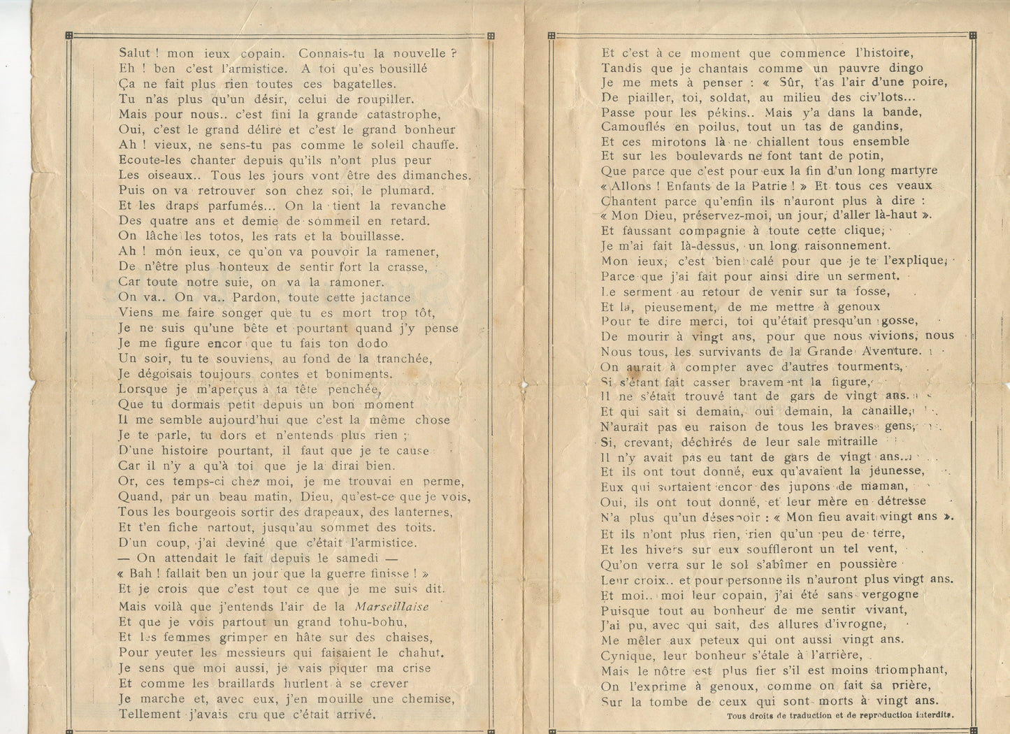 document poésie d'un chasseur du 116°BCA crée au front 1914-1918