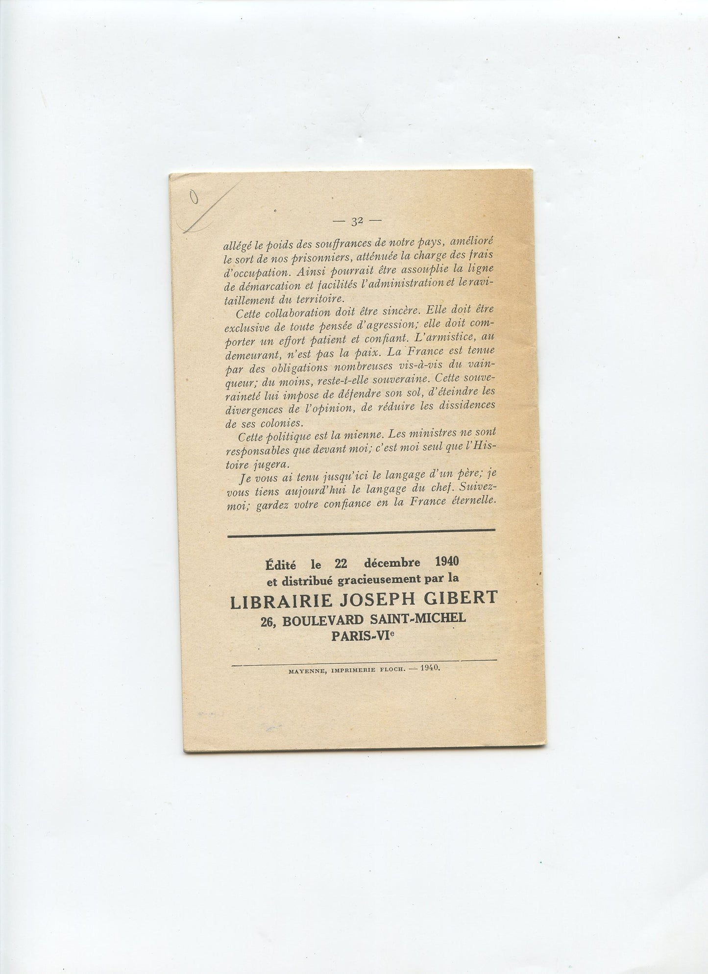 fascicule manifestes et allocutions du Maréchal Pétain, 1940 Vichy, Etat Français