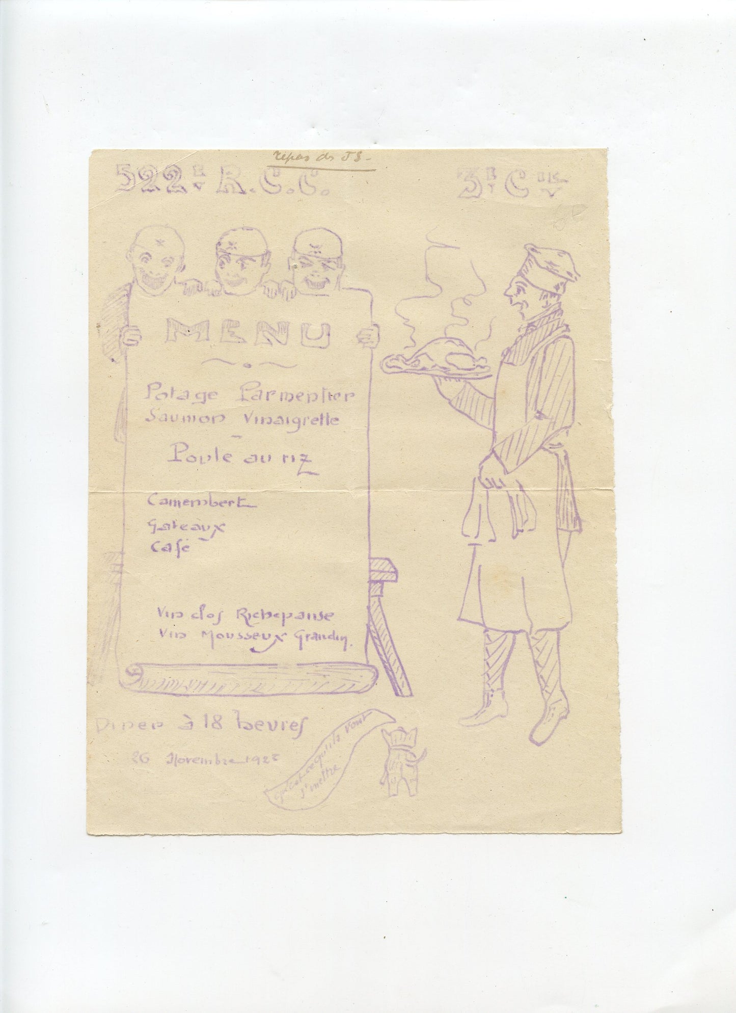 menu 522° régiment de chars de combat FT17 3°cie 1925