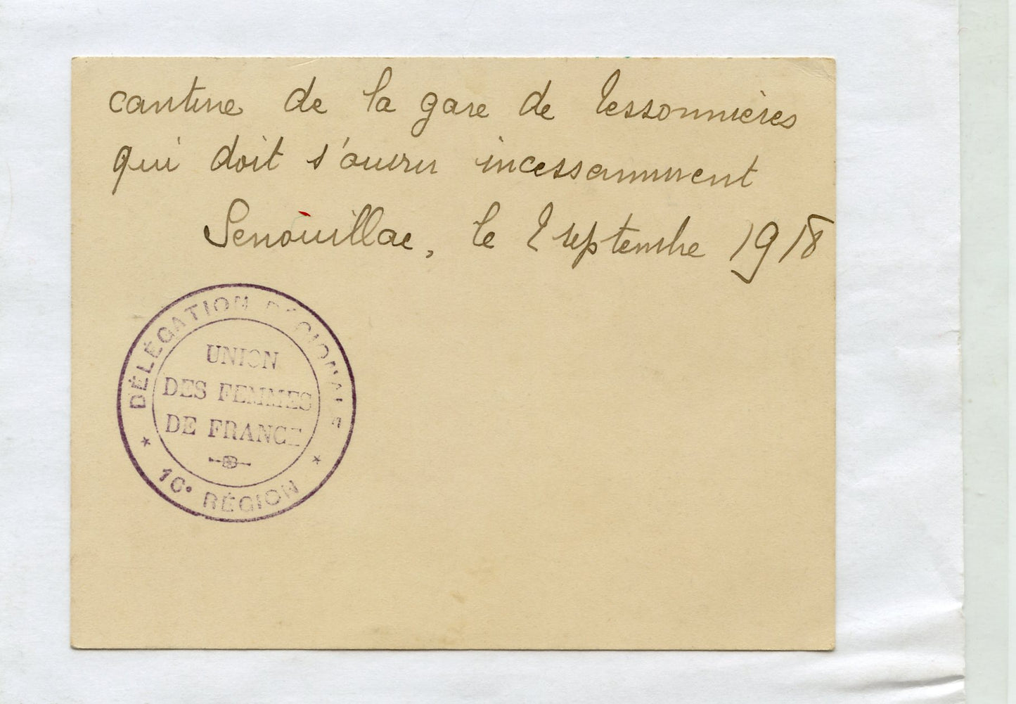 carte convocation croix rouge Union des Femmes de France, Senouillac Tarn, 1918