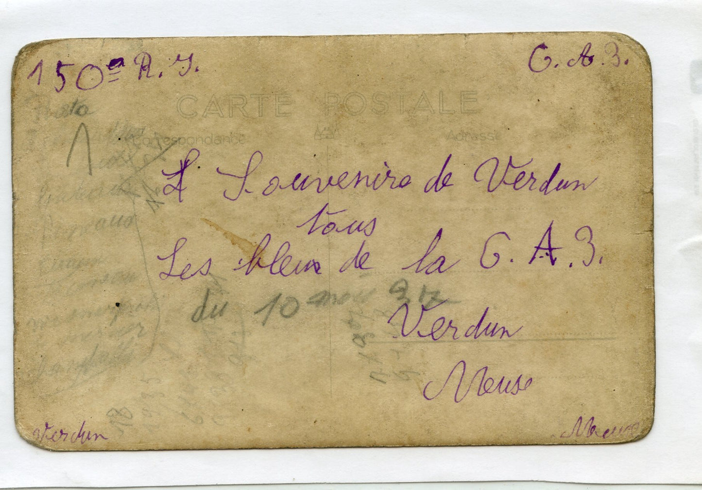 carte photo CA3 du 150°RI Verdun 1937 avec fanions de compagnie