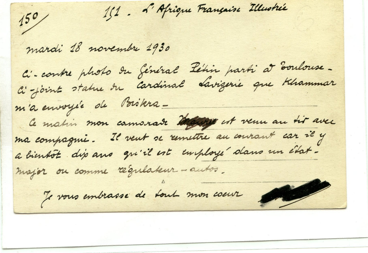 carte photo représentant le général Petin 1930