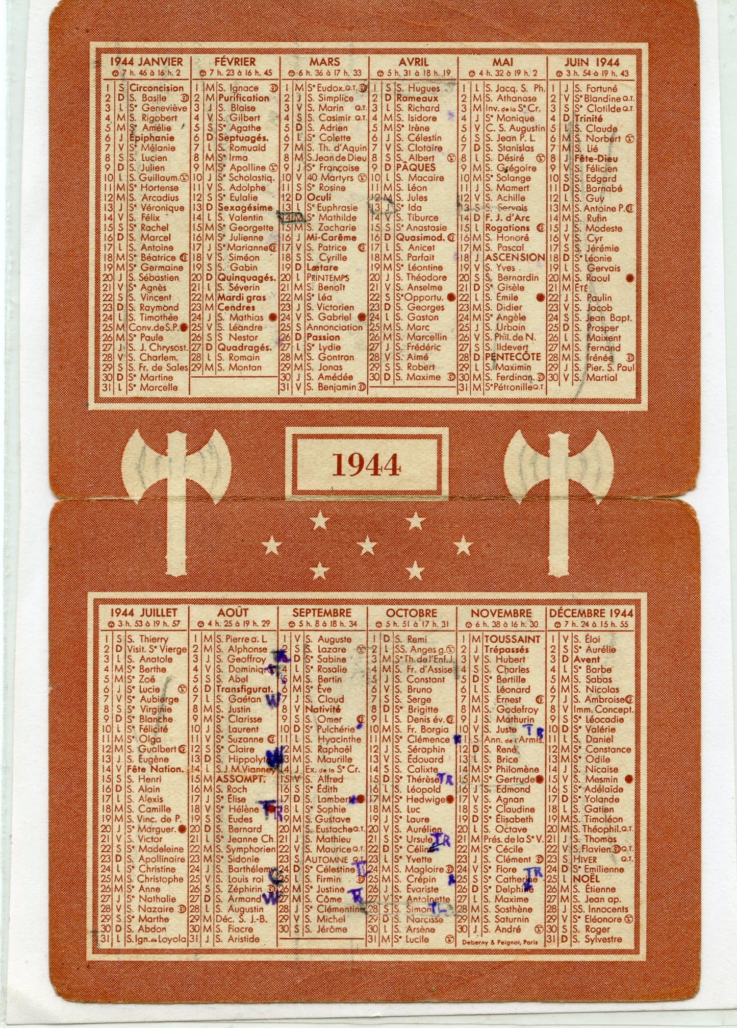 calendrier de poche du maréchal Pétain 1944