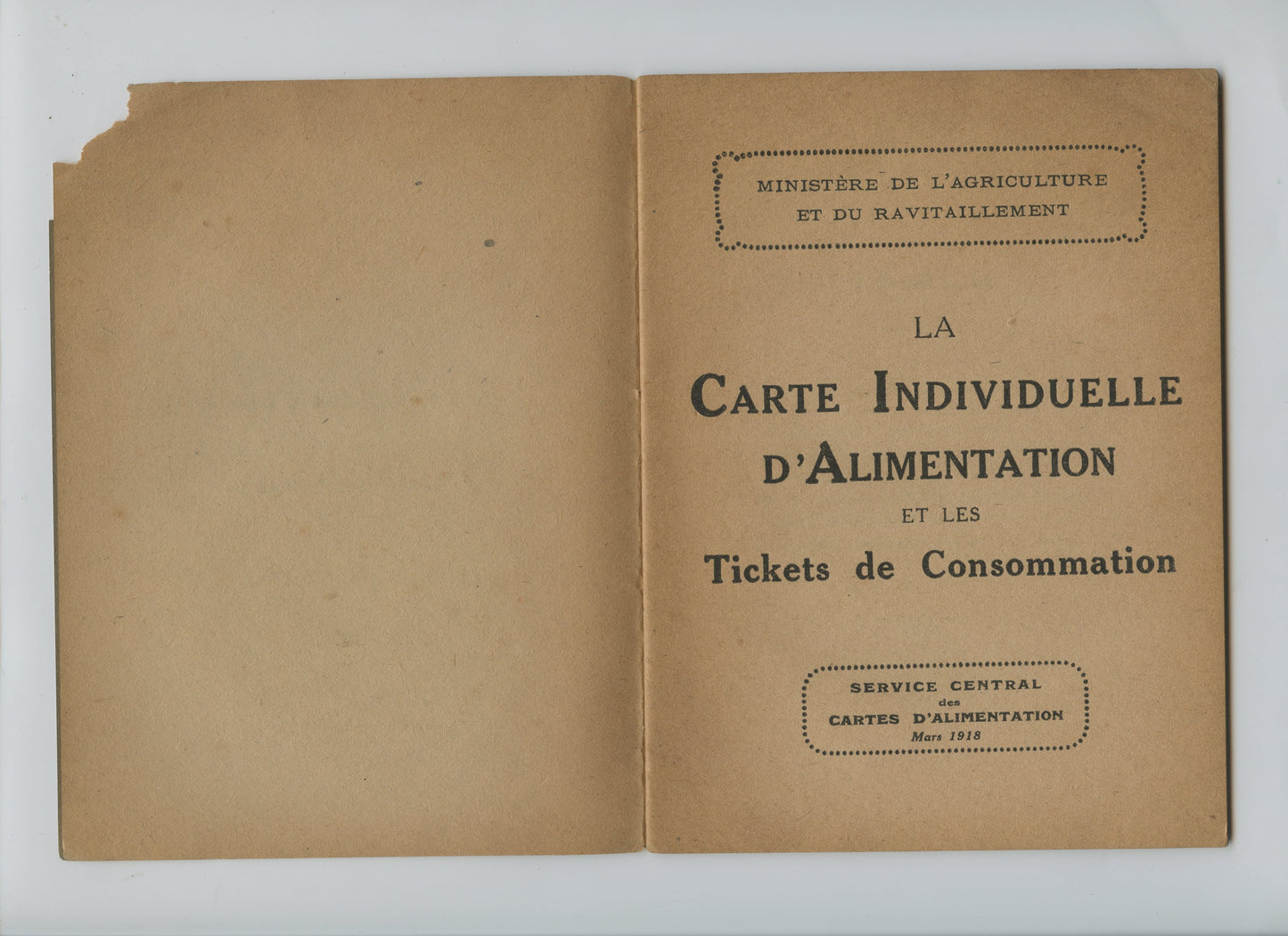 fascicule la carte d'alimentation 1918, 31 pages