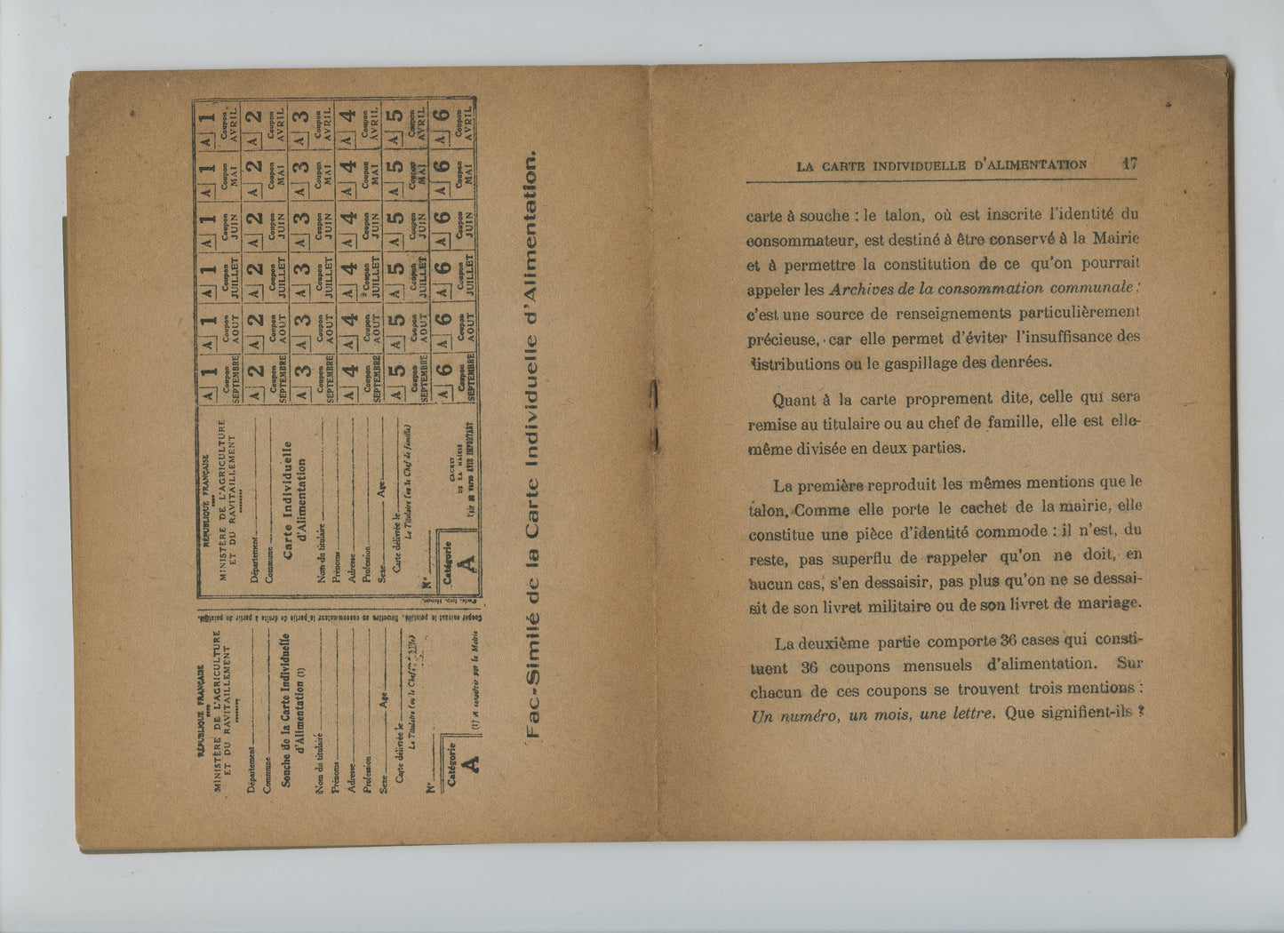 fascicule la carte d'alimentation 1918, 31 pages