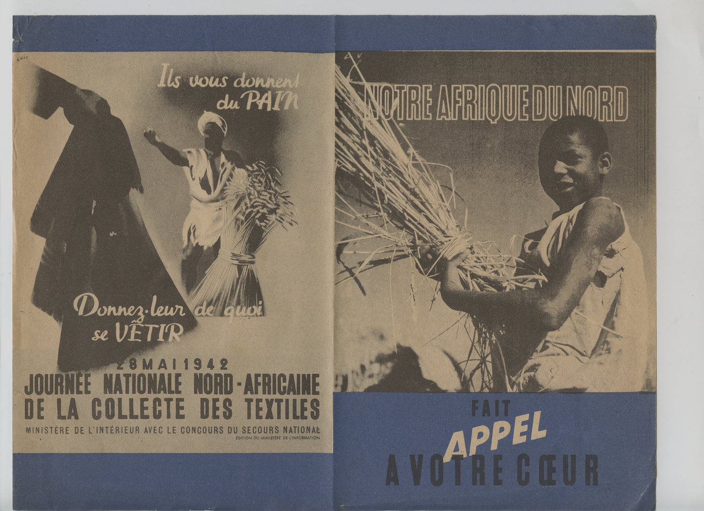 tract Etat Français journée nationale nord-africaine collecte des textiles 1940-44