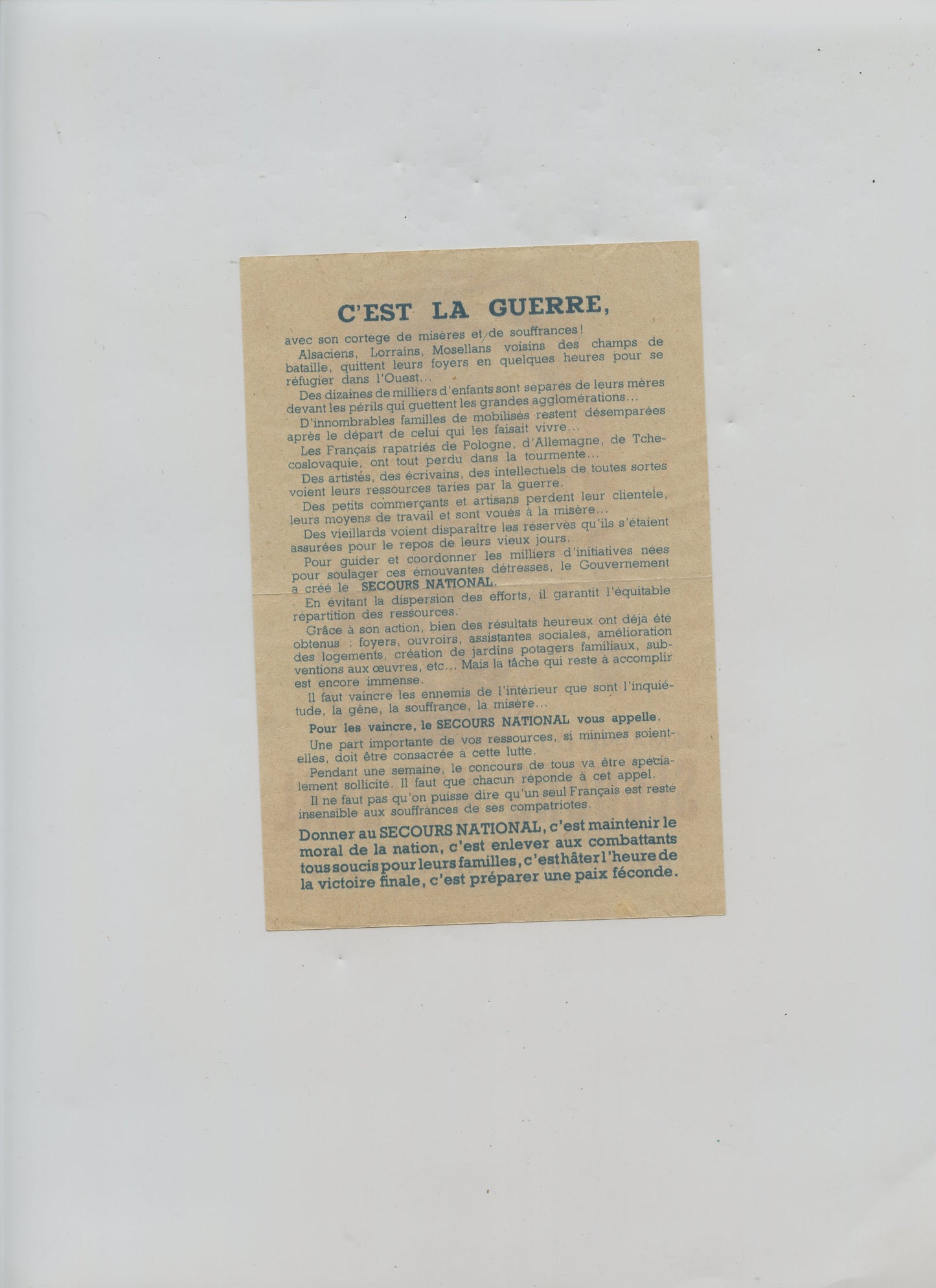 tract Etat Français semaine du secours national 1940