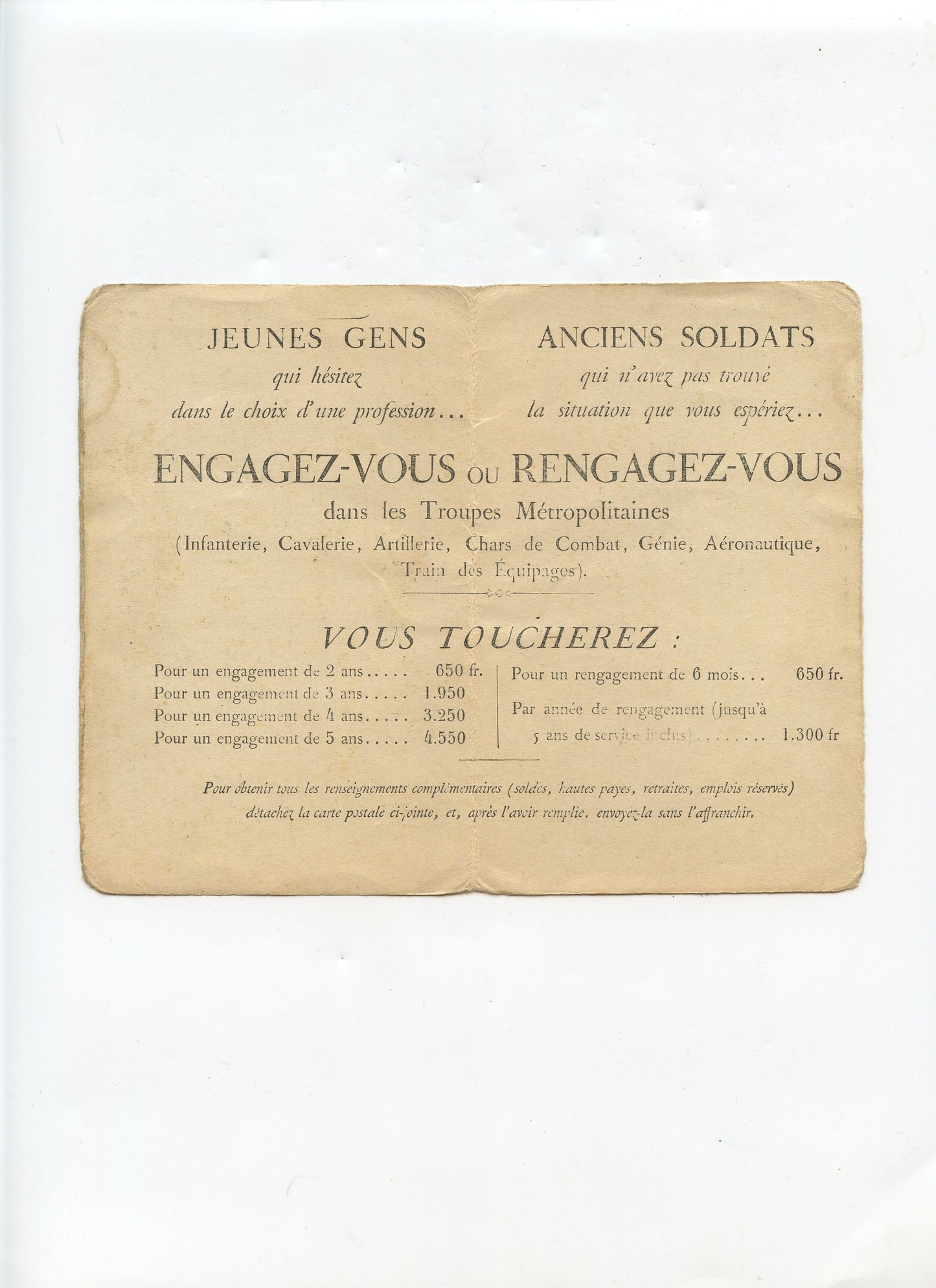 dépliant de recrutement armée d'Afrique Zouaves tirailleurs spahis années 20