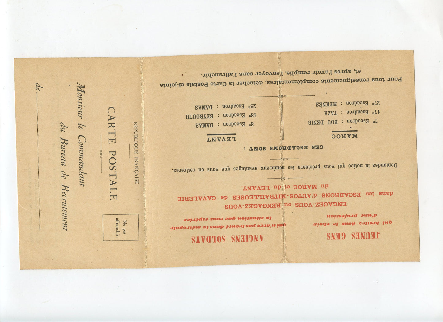 dépliant de recrutement automitrailleuses de cavalerie Maroc et Levant années 20