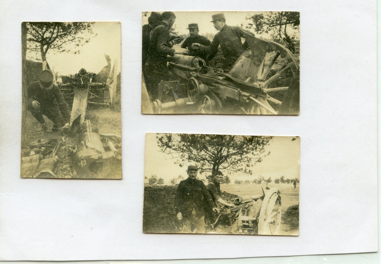 3 photos d'un canon de 75 éclaté Perthes les Hurlus Champagne, 44°RAC 1915 60x40mm