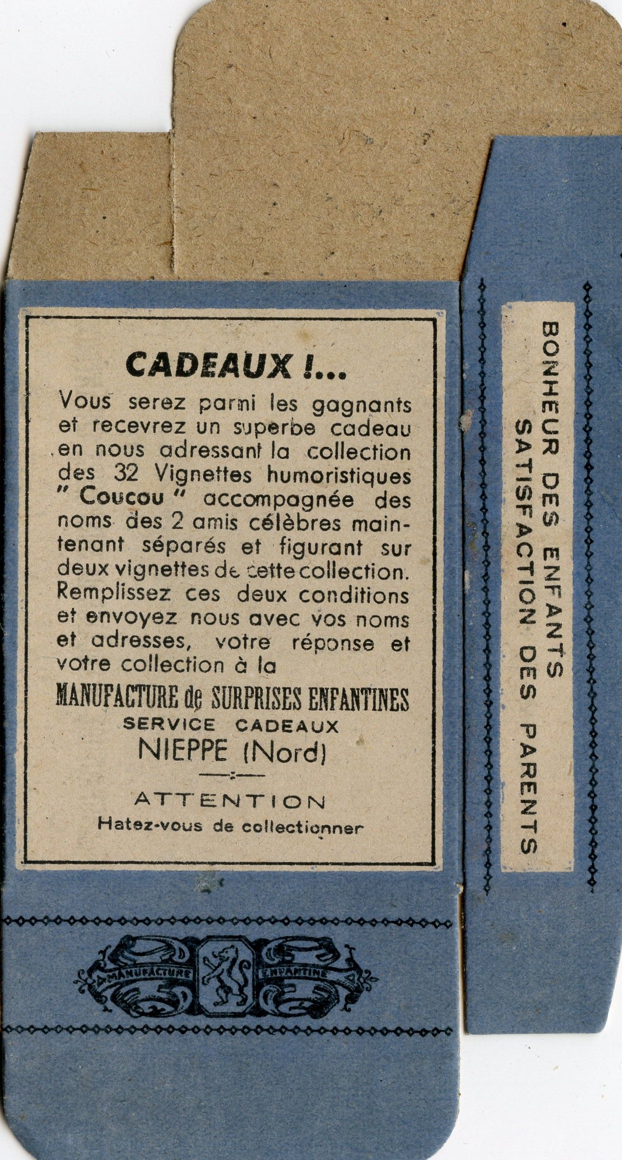 boite vide de surprise pour les enfants époque libération anti allemand "mets y une goutte d'huile"