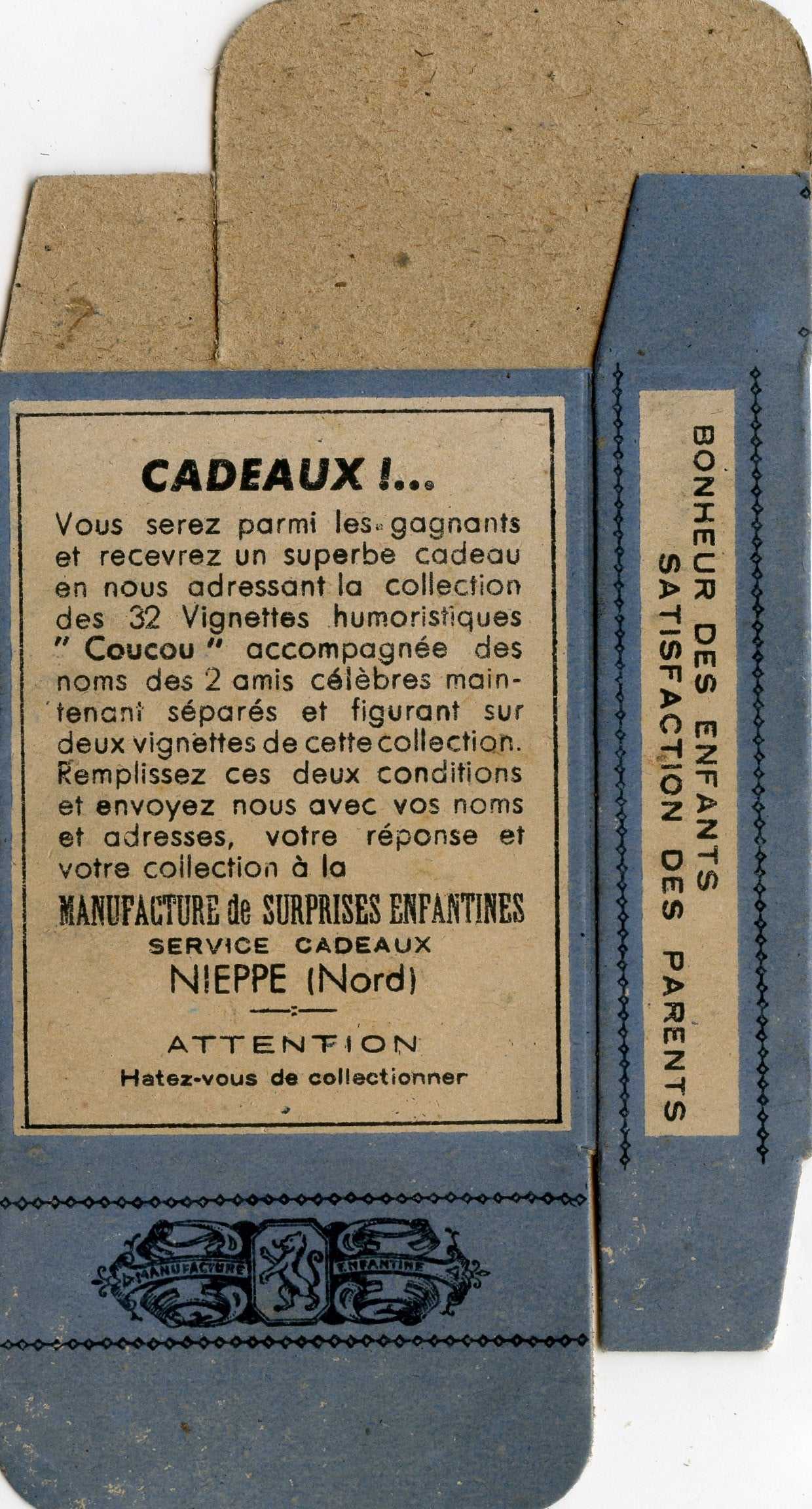 boite vide de surprise pour les enfants époque libération anti allemand "encore kiki qui a marché sur un chewing gum"