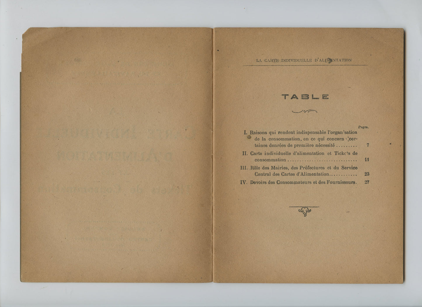 fascicule la carte d'alimentation 1918, 31 pages