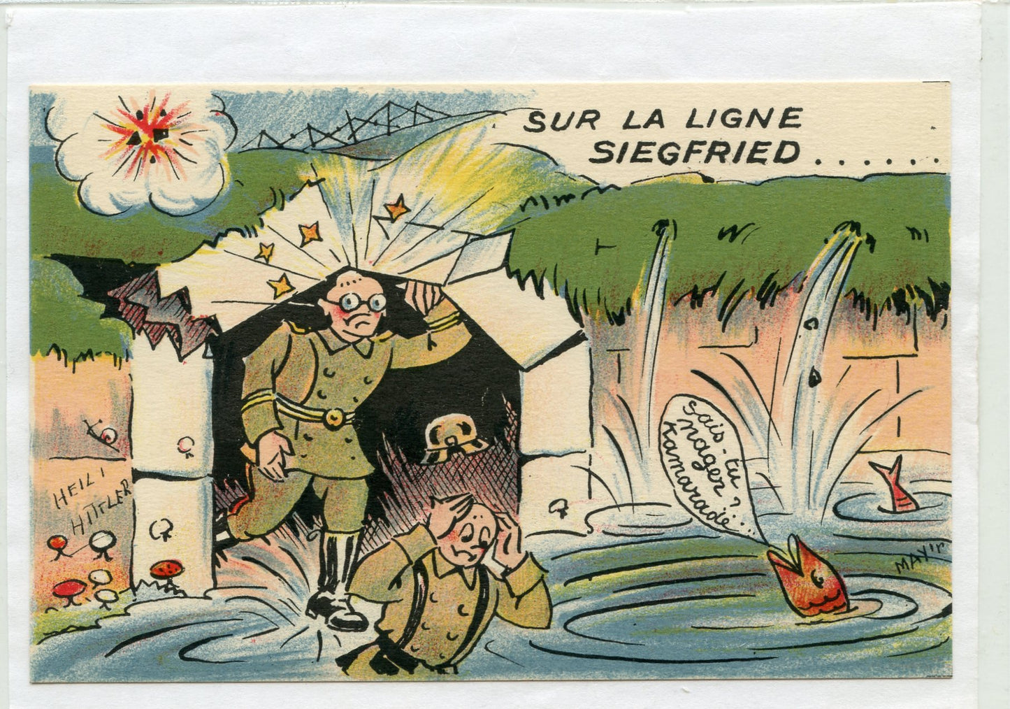 carte postale de propagande anti allemande ligne Siegfried 1939-45