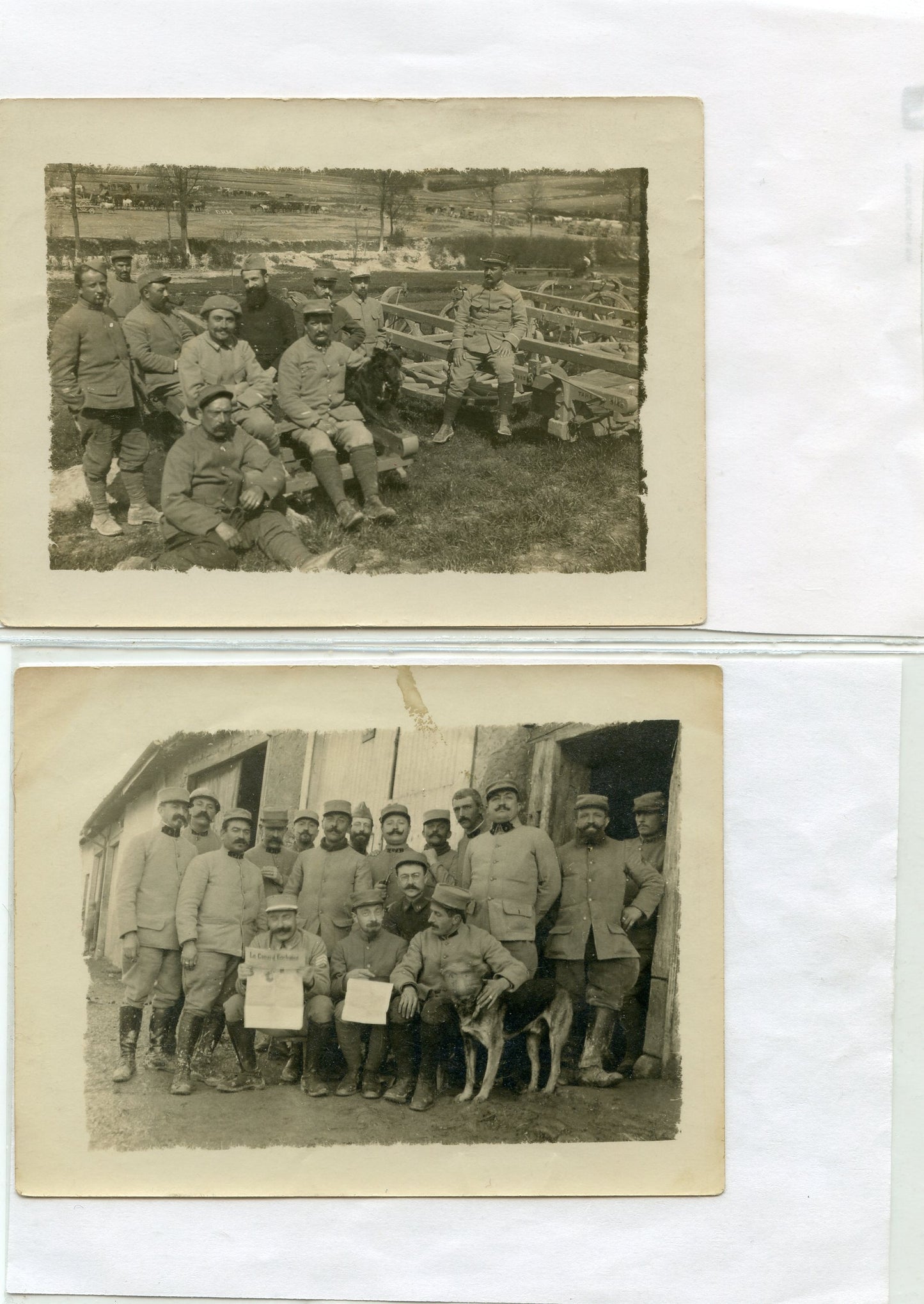 2 photos de poilus dont une ou un lit le journal de tranchée le canard enchainé 1914-1918