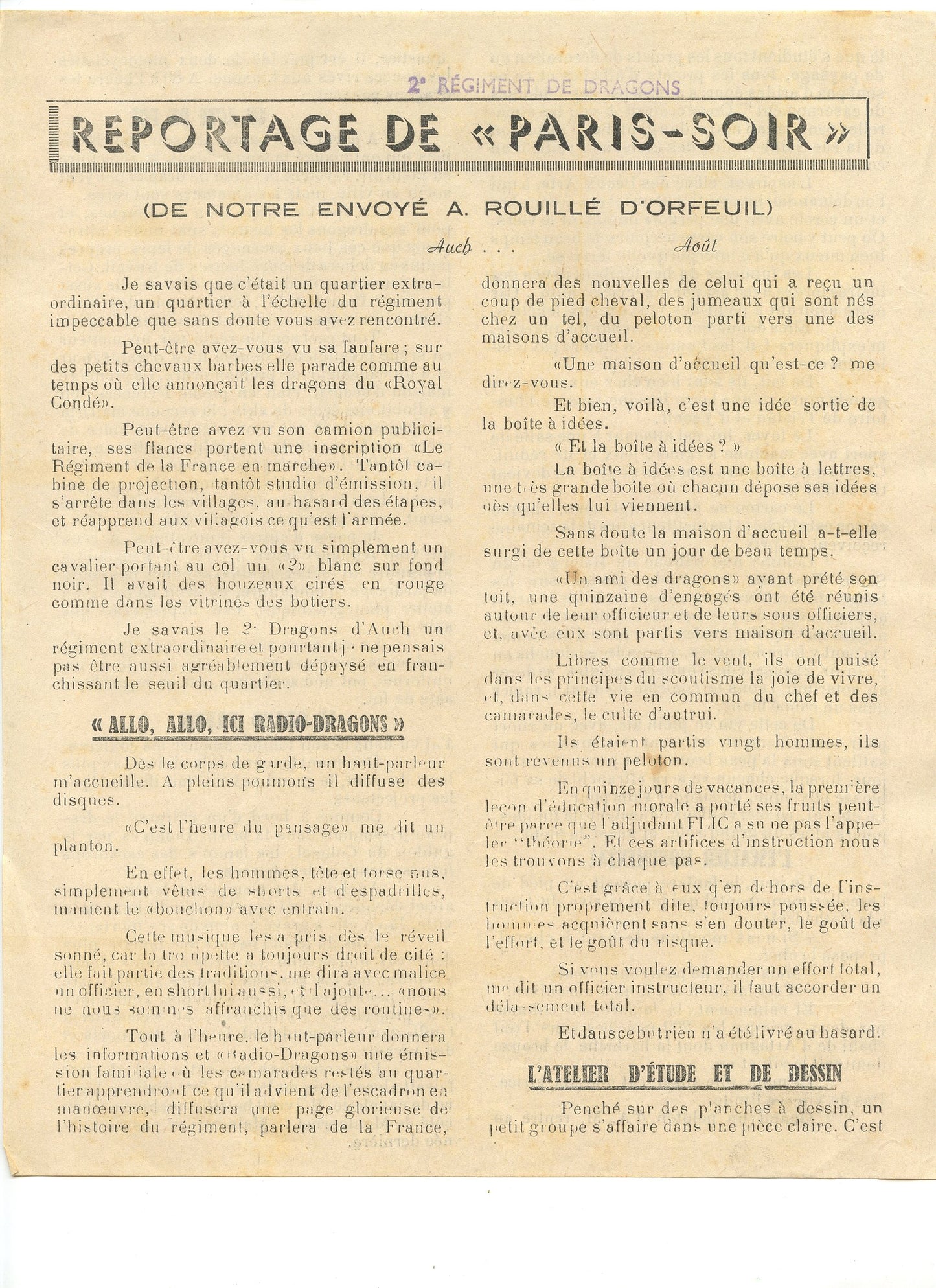 tract de recrutement 2° régiment de Dragons armée d'armistice plié en 2 cavalerie