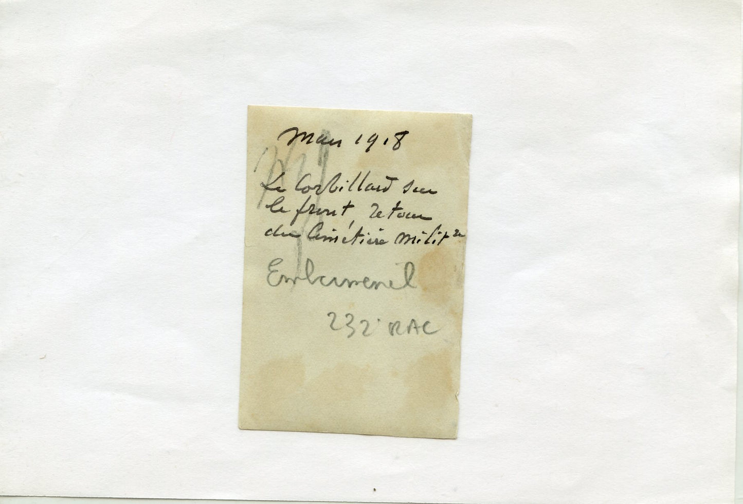 photo corbillard militaire Embermenil Lorraine 232°RAC, mars 1918, 7x4,5 cm