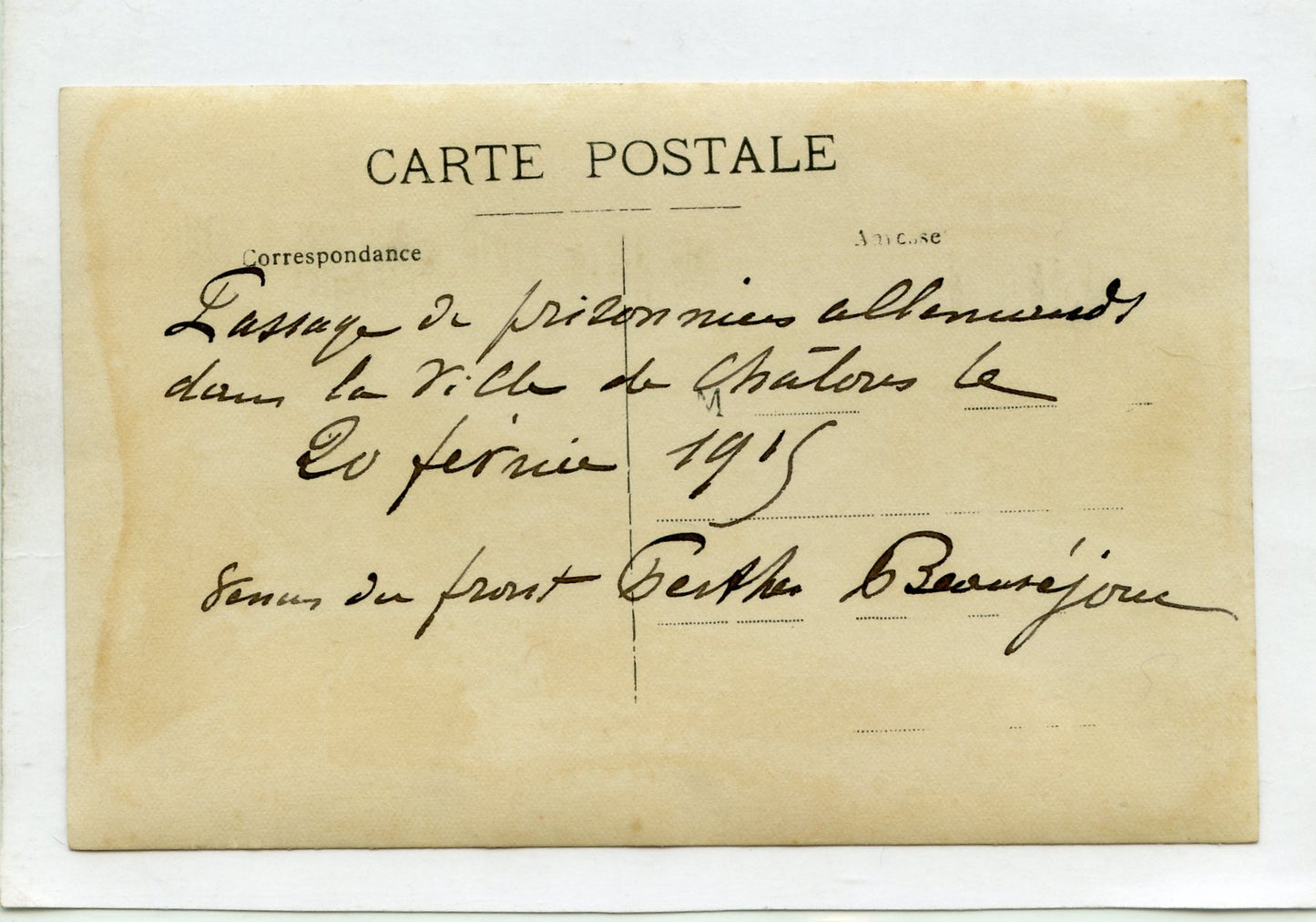 carte photo prisonniers allemands défilant à Chalons en Champagne février 1915, Beauséjour Perthes 1