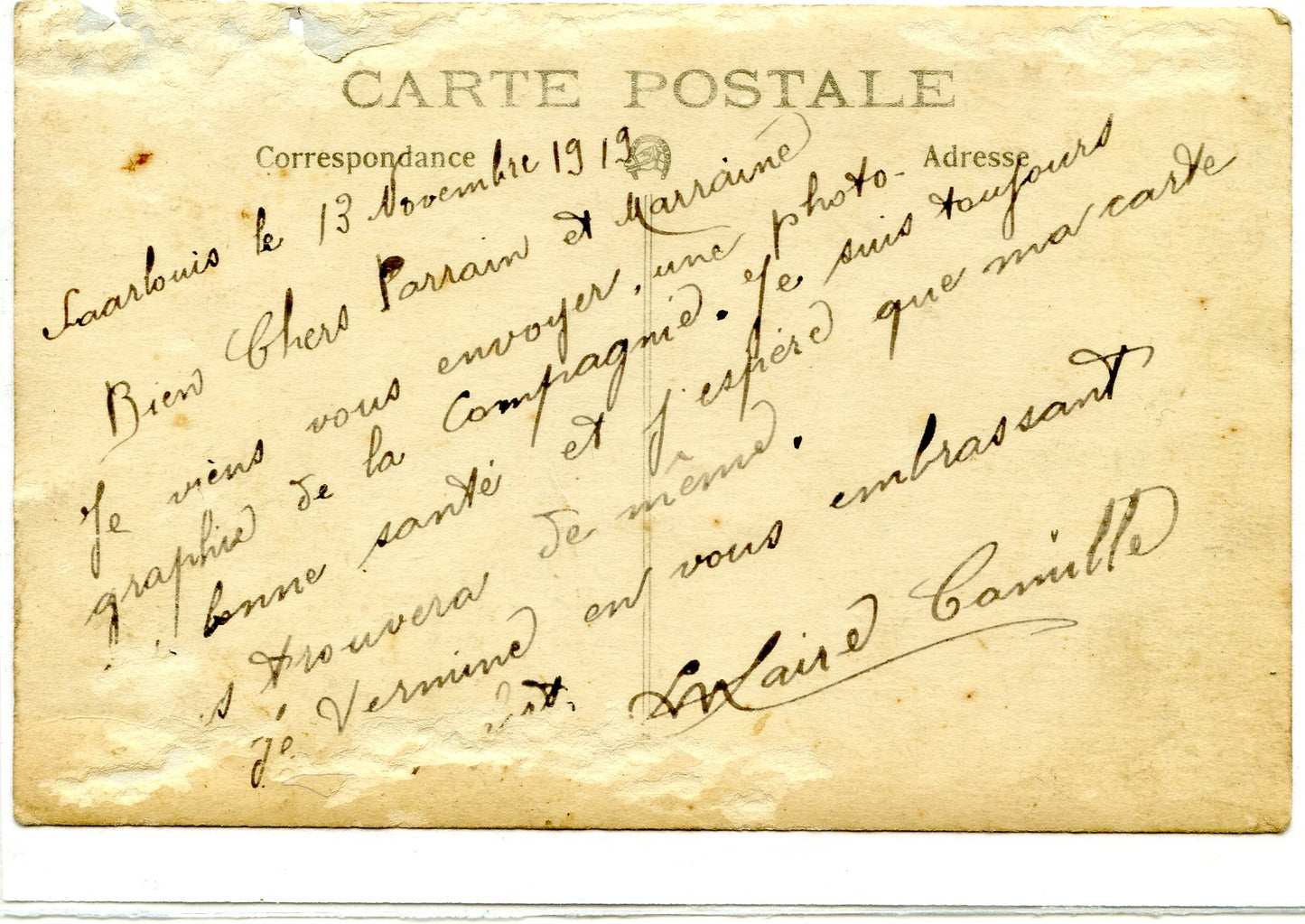 carte photo compagnie du 163°RI avec fanion 1919