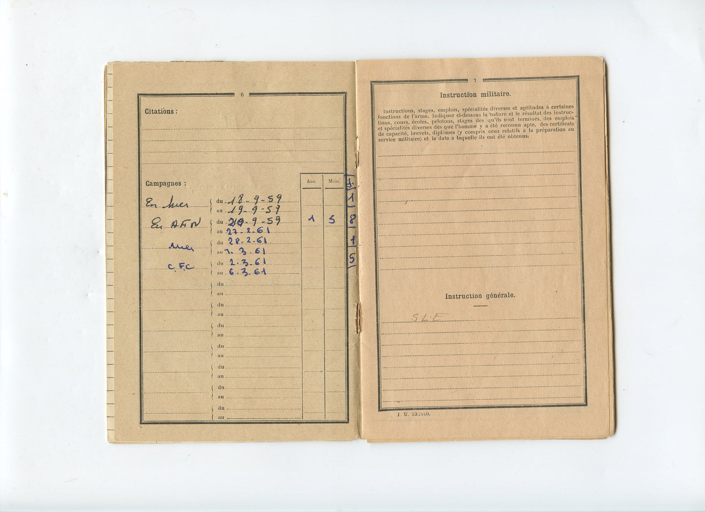 livret militaire d'un soldat de l'intendance guerre d'Algérie décoré médaille d'AFN