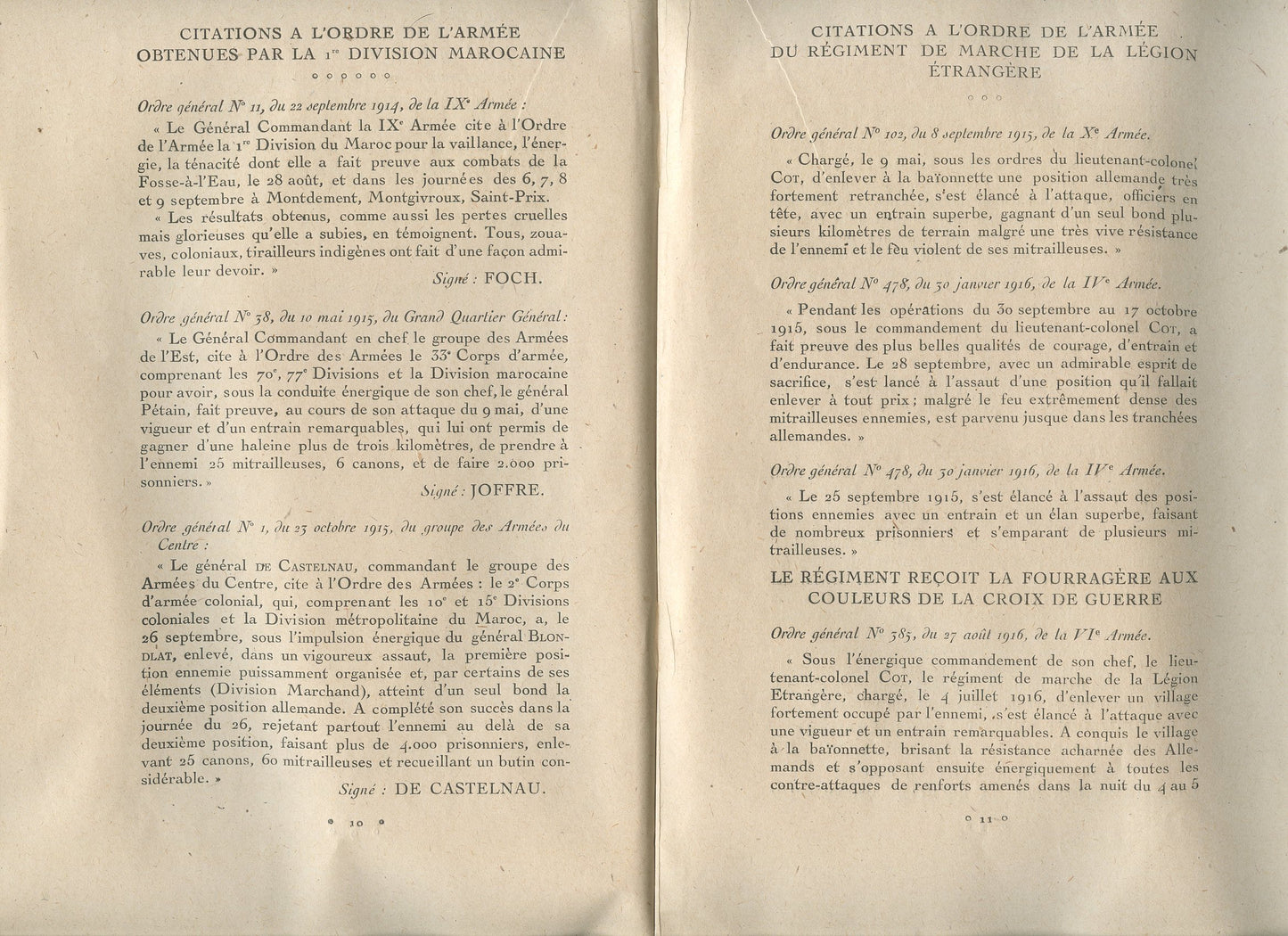 fascicule la division aux fourragères rouges, Légion, Zouaves, Tirailleurs historique et texte des citations