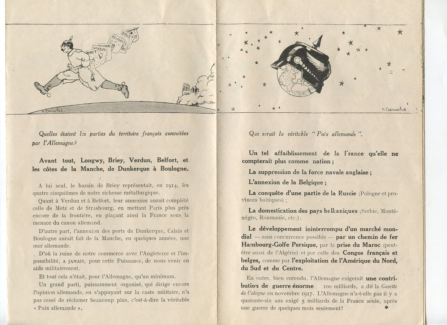 tract dépliant anti allemand 1914-1918, nombreuses caricatures