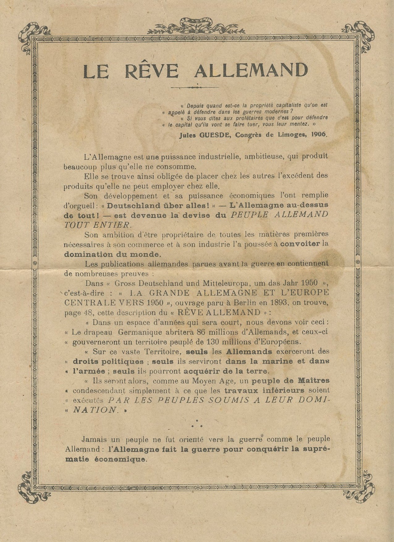 tract carte anti allemand 1914-1918