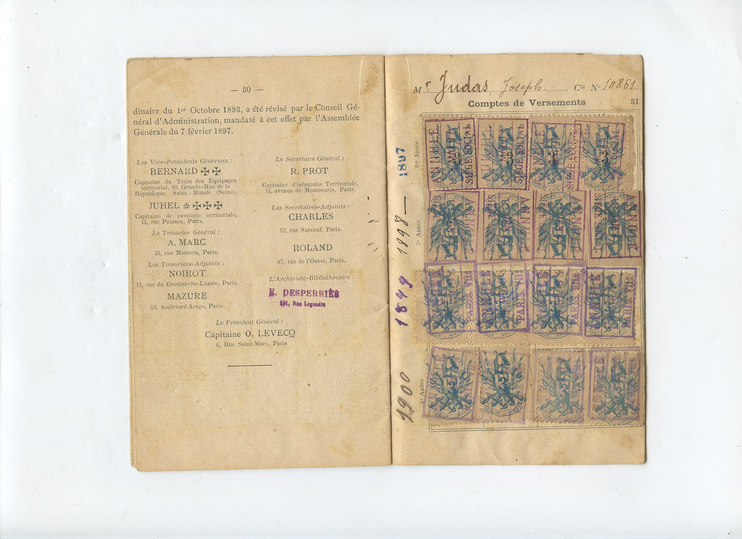 livret et carte d'adhèrent d'un vétéran de la guerre de 1870-71