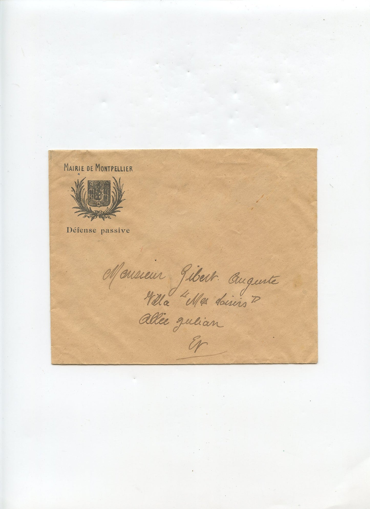 courrier Défense Passive de Montpellier 1939-45